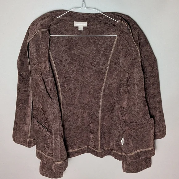 Croft & Barrow Floral Textured Jacquard Brown Blazer Classic Cozy Career Jacket - Picture 8 of 16